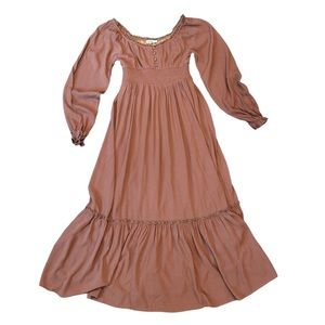 Pinkblush Camel Lace Trim Smocked Waist Maternity Maxi Dress Small